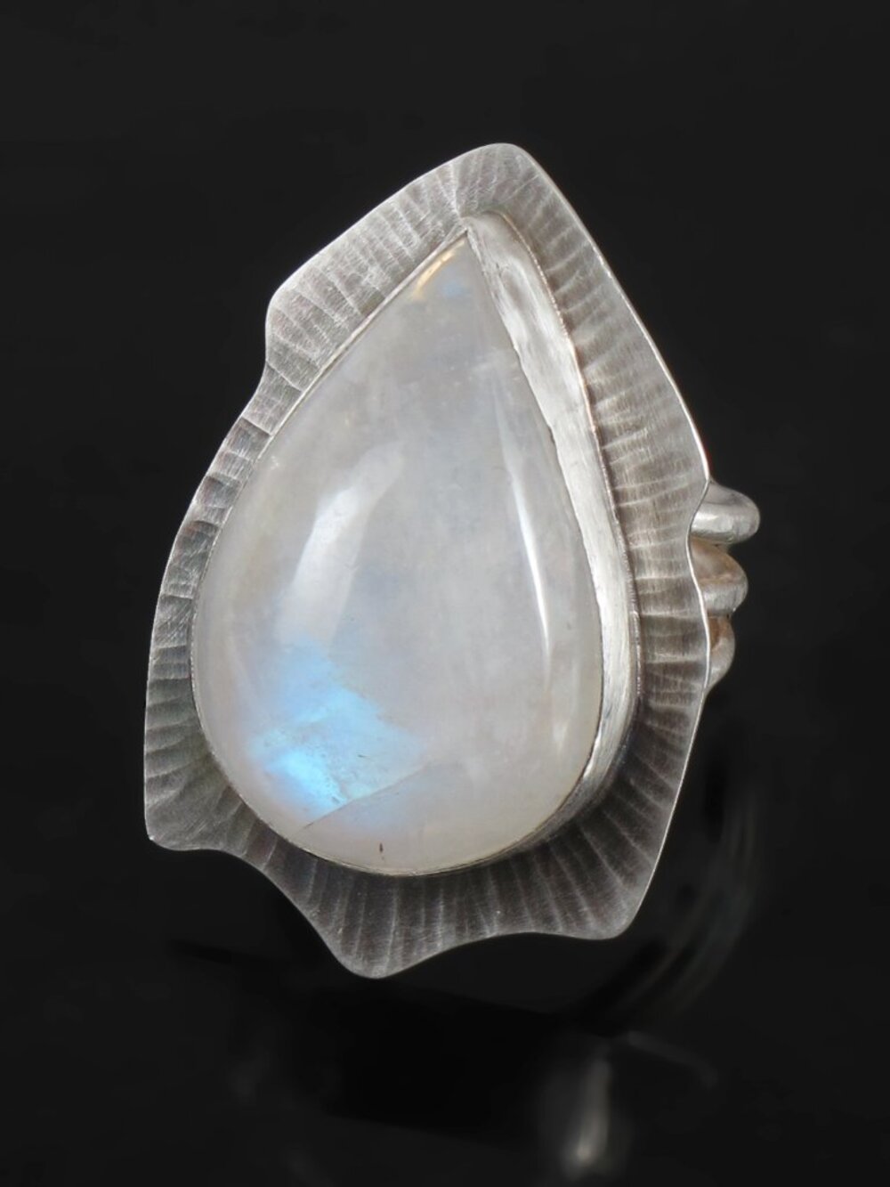 Chunky Rainbow Moonstone Sterling Silver 925 Ring with Triple Wire Band, Size 7